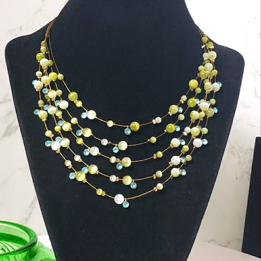 MULTI-STRAND Wire Beaded Crystal Necklace